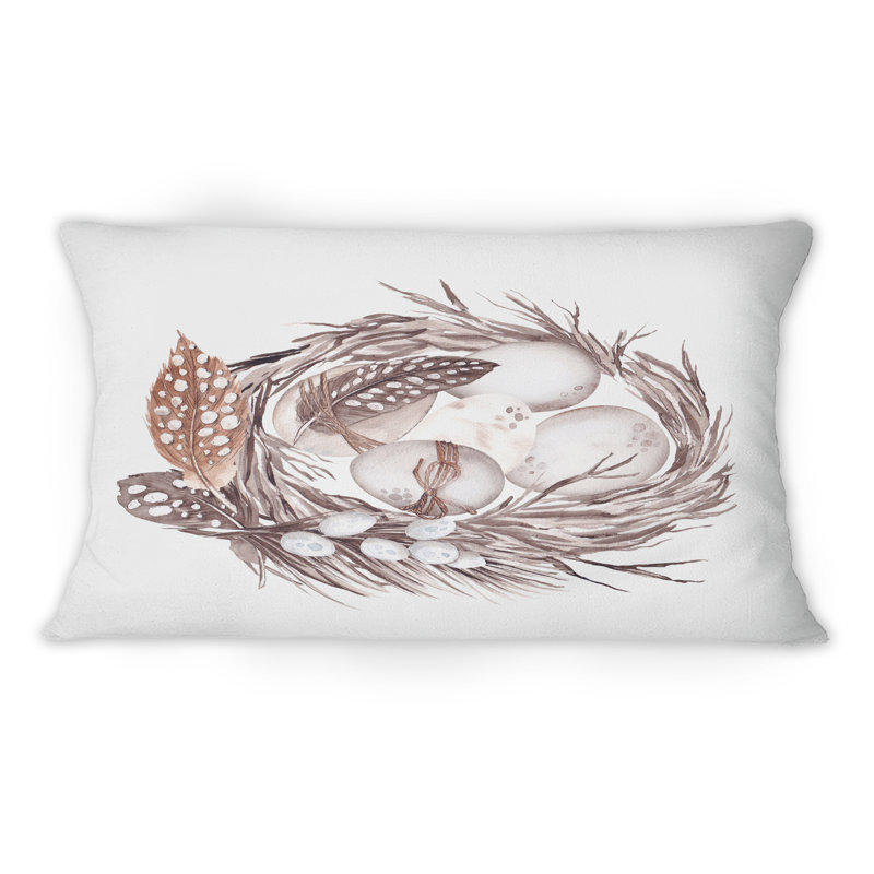 Bouquet de Pâques avec saules et plumes II - coussin décoratif traditionnel imprimé 12 po x 20 po