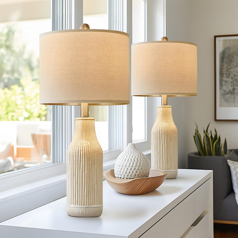 Ensemble de 2 lampes de table modernes en céramique de 23,75 pouces pour le salon et la table de chevet de style campagnard