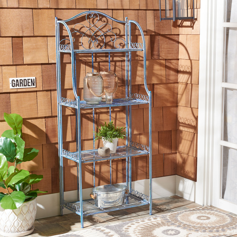 Amaris Wrought Iron  4 Tier Outdoor Bakers Rack, Blue