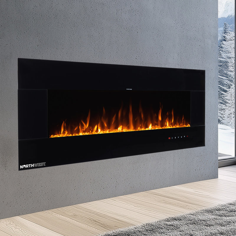 Electric Fireplace with Speakers, 20.47" H x 50" W x 4.28" D