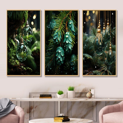 Green Christmas Decoations Pine Tree I - Tree Pine Canvas Prints Set Of 3