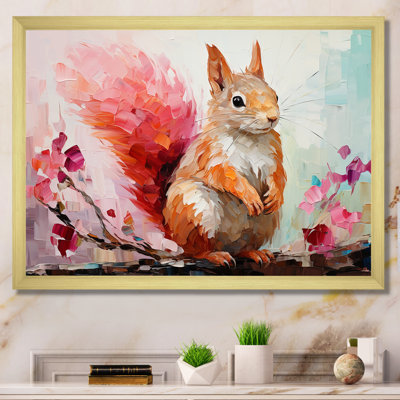 Pink And Green Squirrel Blooming IV - Squirrel Animal Wall Art