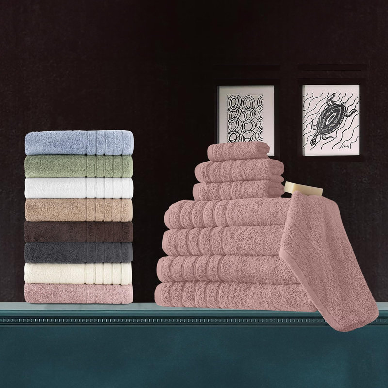 Ensemble de 8 serviettes en coton turc Abeer, Rose poudre