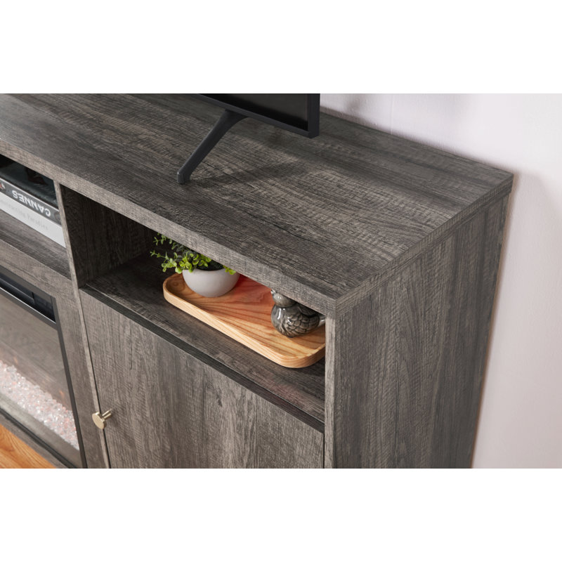 Ambrose 70"W Gray Walnut Finish Fireplace Tv Stand Console With Heater, Led Light, Cabinets, Shelves, Gray