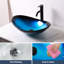 Lavabo de salle de bain vasque ovale en verre bleu foncé 21-1 / 2 po avec bonde escamotable noire