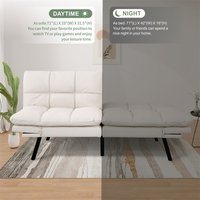 Alan 71" Upholstered Convertible Sofa With Adjustable Arms And Backs, White