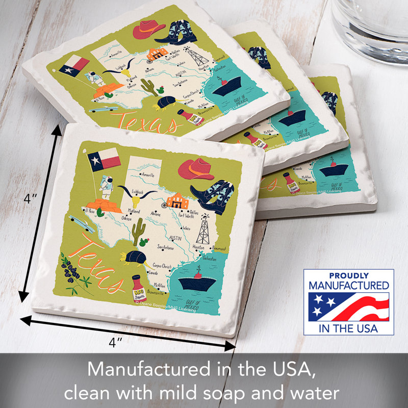 Texas Home 4 Piece Tumbled Tile Coaster Set
