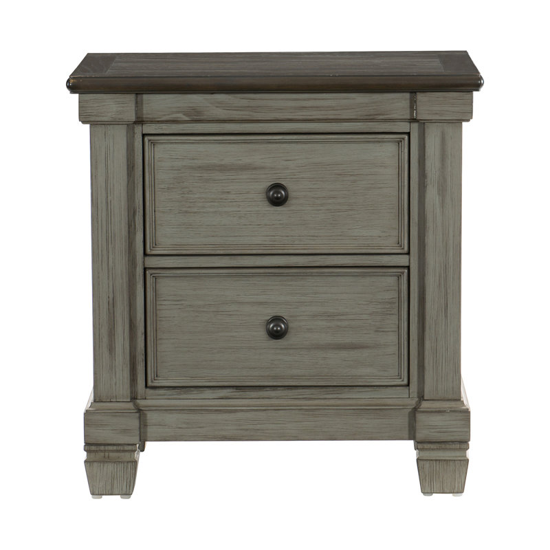 Mobilier de chambre classique style transitionnel rustique et café à 2 tiroirs avec table de bout à 1 tiroir gris antique