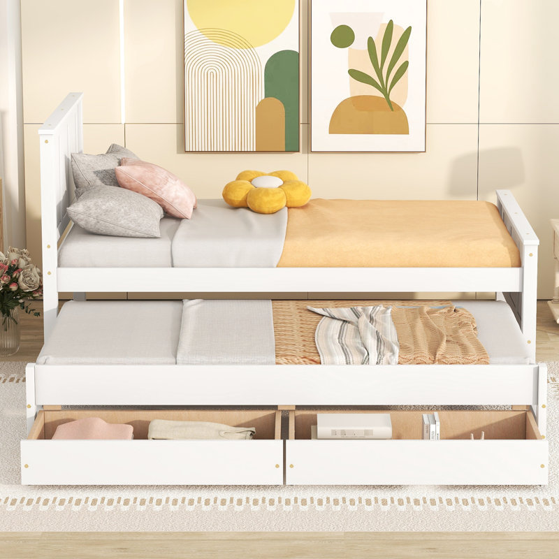 Lit simple blanc avec lit gigogne et tiroirs - Élégant et confortable pour une chambre élégante en pin massif, crée un intérieur