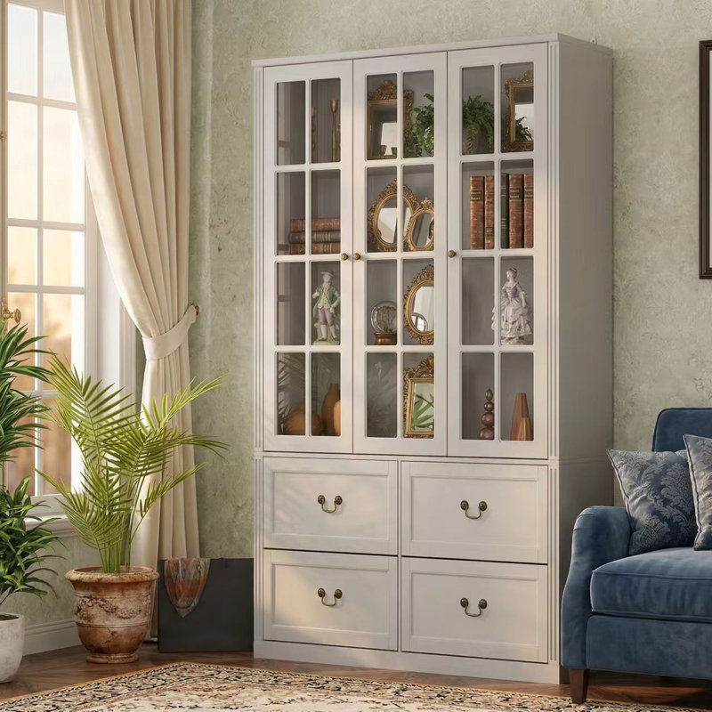 Vitrine en bois avec tiroirs H 78,7 po x l 47,2 po, Gris