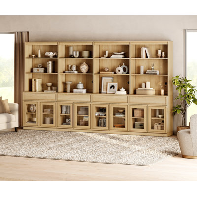 Modern 72" Tall Bookshelf with Glass Doors and Adjustable Shelves, Library Bookcase with Storage Cabinet and Drawers, Wood Book shelf for Home Office, Living room