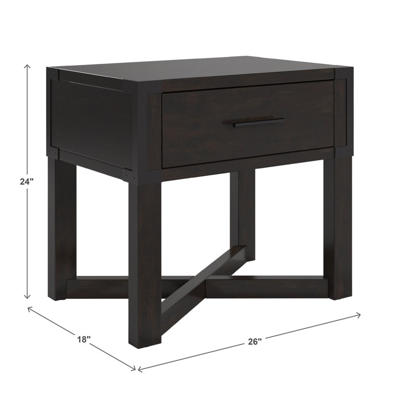 Table de bout en X avec base de rangement et tiroir Arcadia, Noir antique