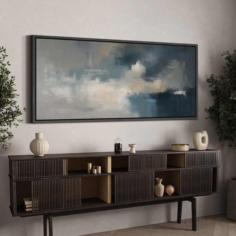 «Blue and Gray Abstract Landscape», grande impression sur toile encadrée pour un décor moderne, Noir, H 30 po x l 60 po