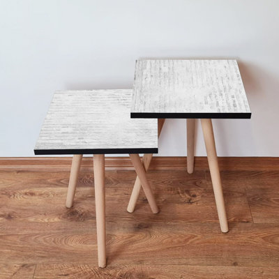 Modern Scandinavian Nesting Table Set (2 Pieces), White | 100% MDF with Beech Wood Legs, Larger Table: 13.8 x 18.5 x 13.8 in, Smaller Table: 13.8 x 16.5 x 13.8 in | Elegant Design for Living Room & Home Décor