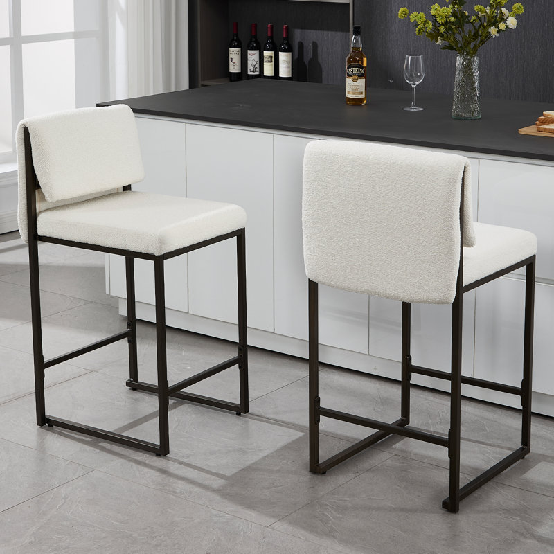 Tabourets de bar modernes avec tabourets de bar rembourrés avec dossier et pieds en métal Modern, Blanc