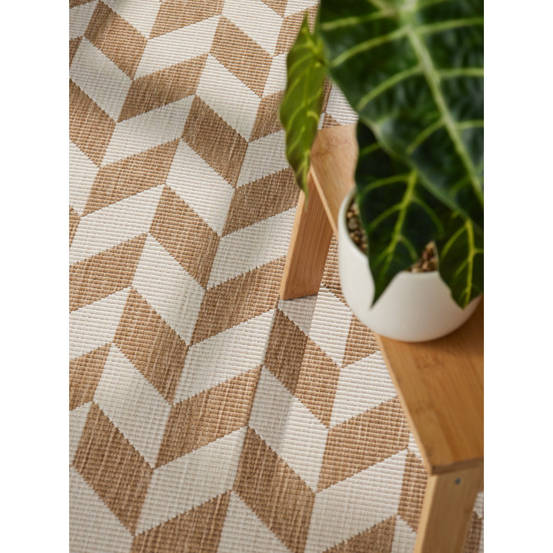Runner Dequavion Geometric 80cm X 200cm Indoor / Outdoor Area Rug, Tan