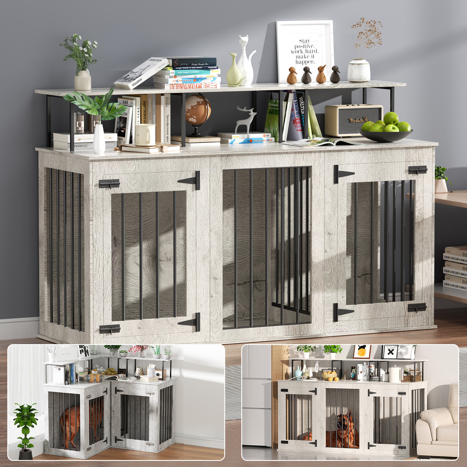 Tucker Murphy Pet™ 70.86 inch Dog Crate Furniture Double Dog Crate ... - Master Bedroom Dog Crate With Convertible Bed