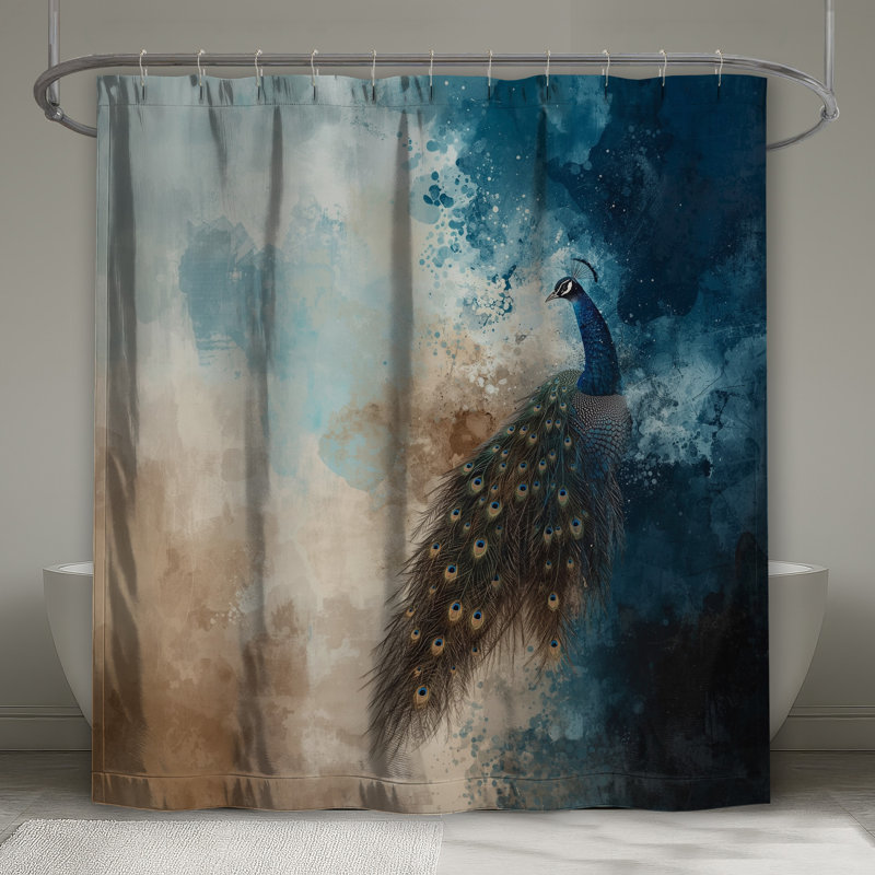 Rideau de douche paon sur fond abstrait extra long, 70in W x 84in H