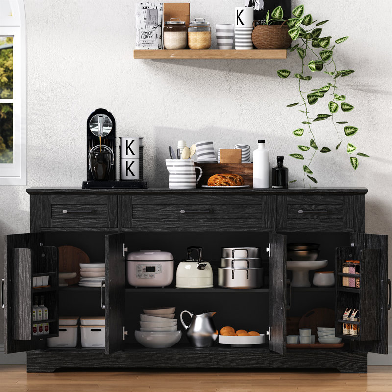 Buffet 55 "avec 3 tiroirs, tablettes et tablettes réglables, Noir