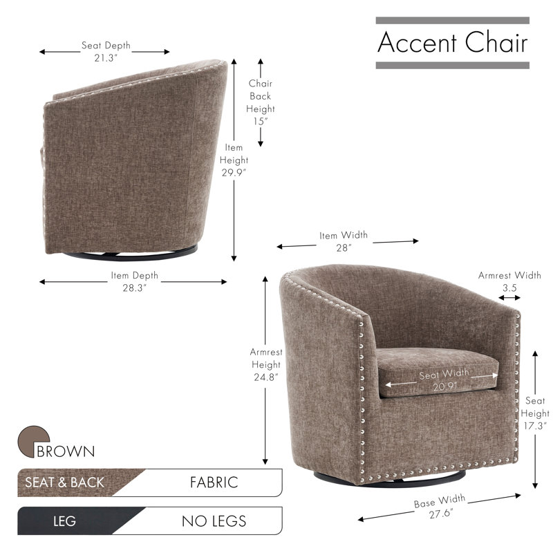 Fauteuil d'appoint pivotant en tissu Wanti, Mélange de polyester brun