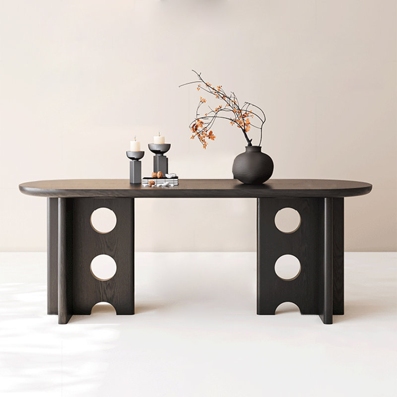 Chic Oval Dining Table:Wooden Cut - Out Legs & Spacious Top, Black, 29.53"H x 70.87”L x 31.50”W, Black