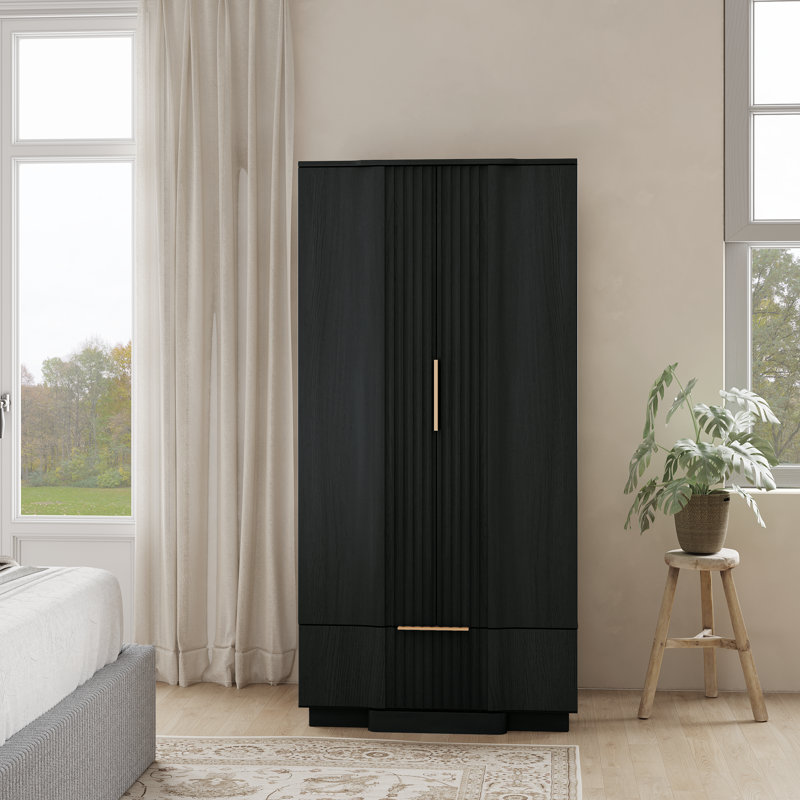 Ensemble d'armoire à panneau cannelée Designer Modern Minimalist, Noir