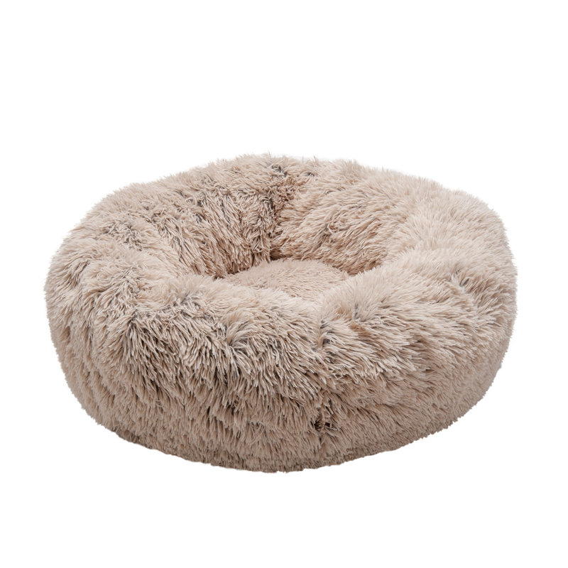 Small Taupe Faux Fur Orthopedic Donut Pet Bed