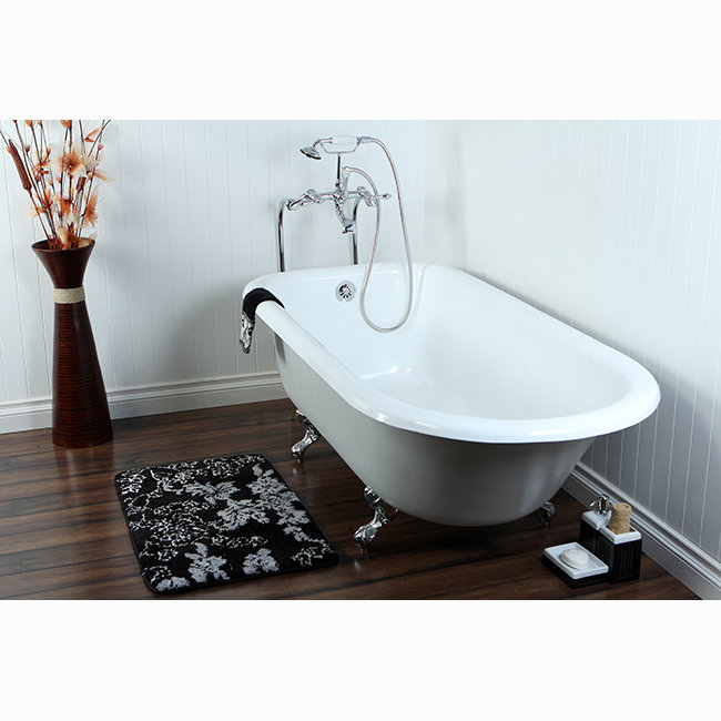 Kingston Brass Aqua Eden 67-Inch Cast Iron Oval Rectangular Roll Top Clawfoot Tub (No Faucet Drillings), Chrome