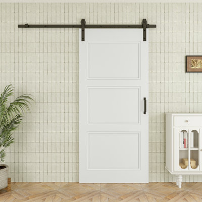 80"H 3Lite Waterproof White Primed Solid Core Composite MDF Wood Sliding Barn Door With Hardware Kit