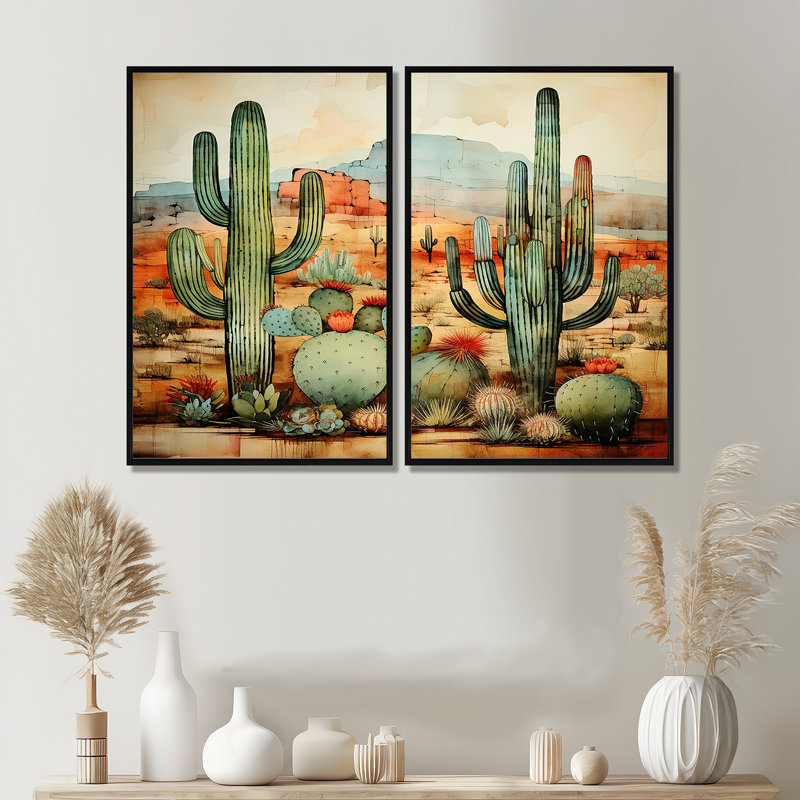 «Desert mexicain Serenity 2», art mural vert, 36" H x 48" W, Impression encadrée flottante, Black