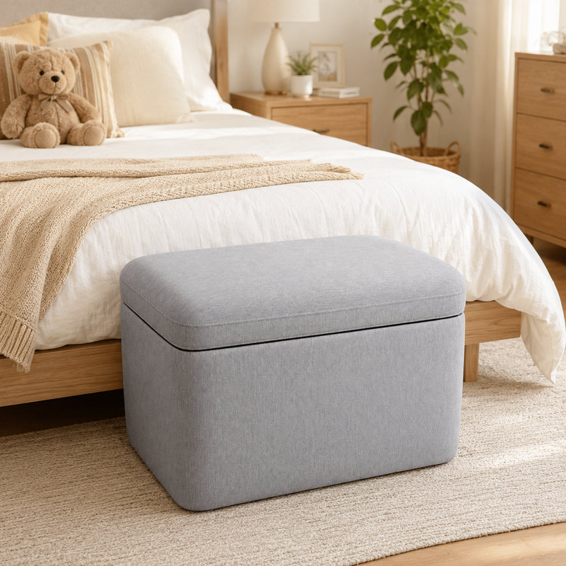 Pouf de rangement rembourré en lin de 55 cm avec espace de rangement dissimulé pour le salon