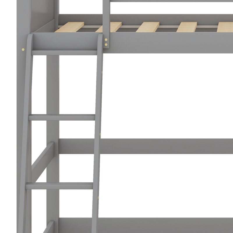 Lit mezzanine en bois avec échelle, Gris