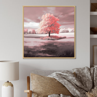 Majestic Tree In Delicate Pink Retro Photography - Landscape Trees Canvas Art Print