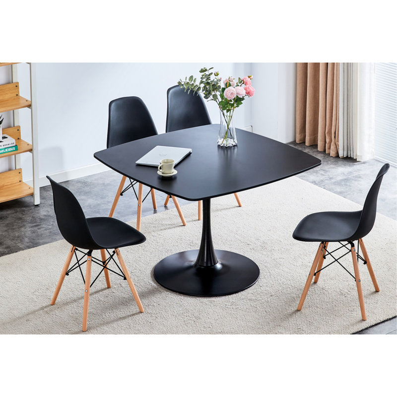 Table de salle à manger de 42,1 po pour 4-6 personnes, plateau avec pieds en métal, facile d'entretien et de style Mid-Century noir mat, améliore l'expérience