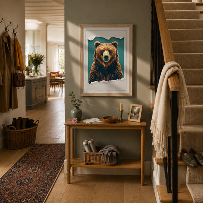 Bear Frontward Rustic - Framed Print