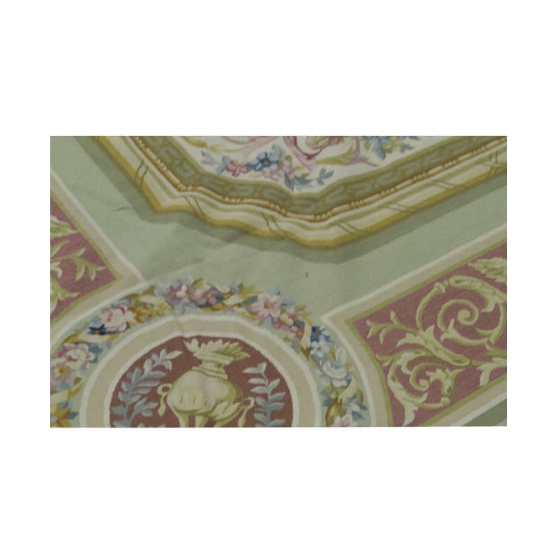 Tapis vert et bleu noué à la main de haute qualité