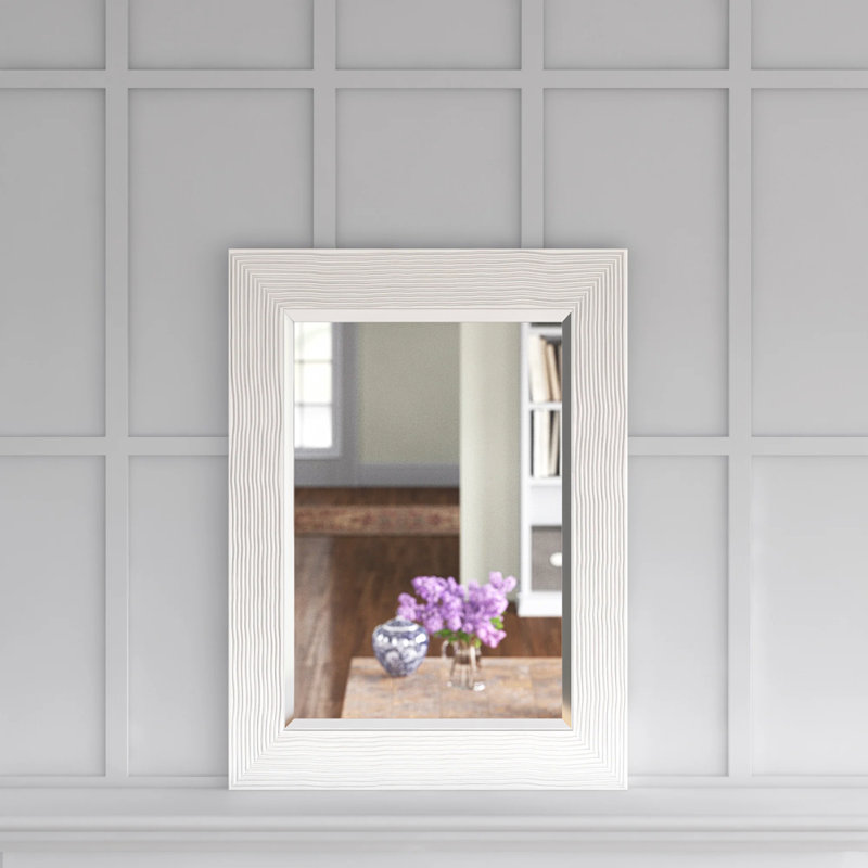 Madge Wavy Framed Wall Mounted Accent Mirror Bevelled, 67cm H x 92.5cm W, Gloss White