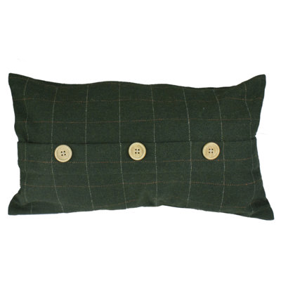 20" Green and Beige Rectangular Velvet Throw Pillow with Buttons