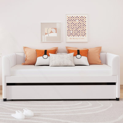Upholstered Daybed with ErgoNomic Design Backrest and Trundle