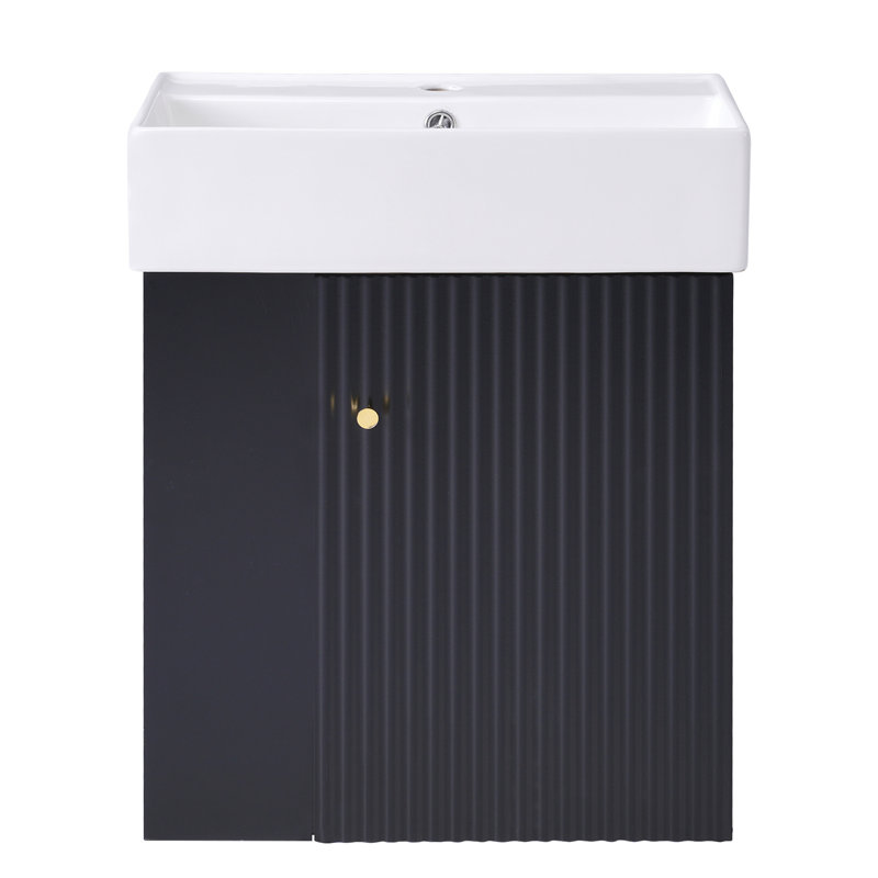Meuble-lavabo flottant avec lavabo en céramique, Noir, noir, noir, noir