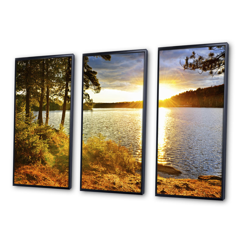 «Beautiful Winter Panorama - Landscape», ensemble de 3 toiles encadrées, H 32 po x l 48 po, Noir