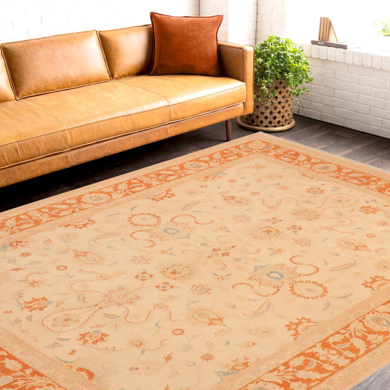 Tapis oriental beige en laine noué à la main 8 pi 1 po x 9 pi 11 po Baccio