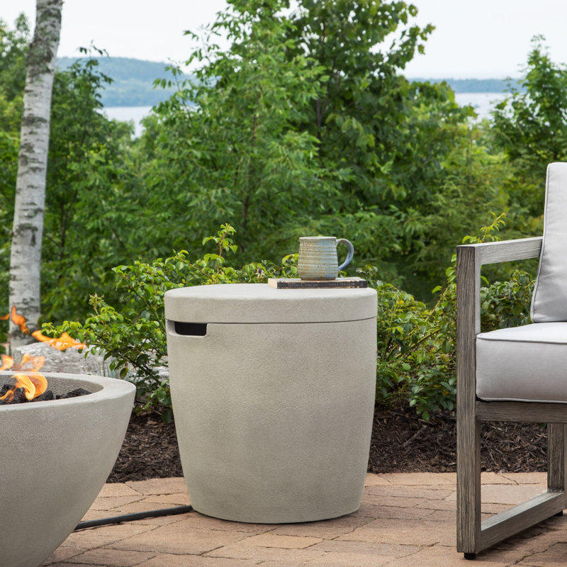 Eldora 20" Round Concrete Propane Tank Cover and Side Table by Real Flame, Fog