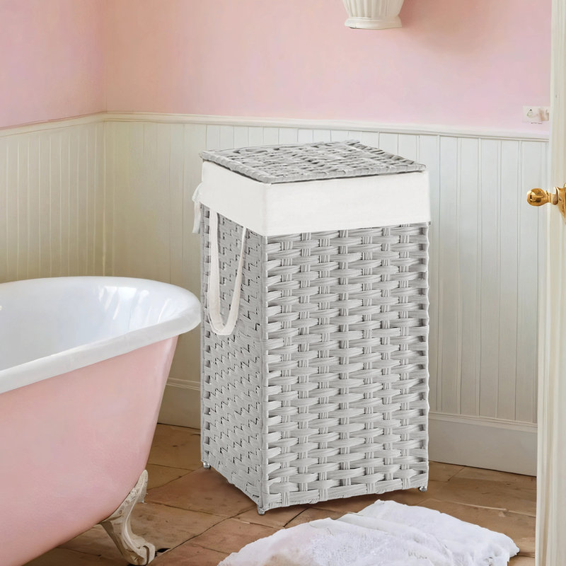 Panier à linge pliable avec couvercle, panier à linge en rotin synthétique avec doublure amovible