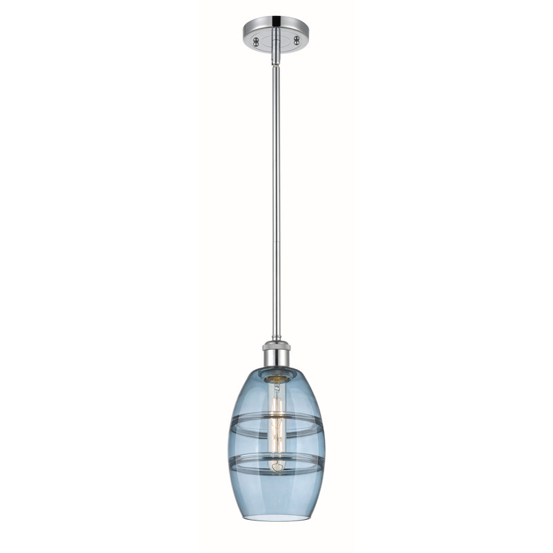 Luminaire suspendu à 1 tige Ballston Bettylou-516-G557, H 8,13 po x l 5,88 po x P 5,88 po, Bleu princesse, Chrome poli