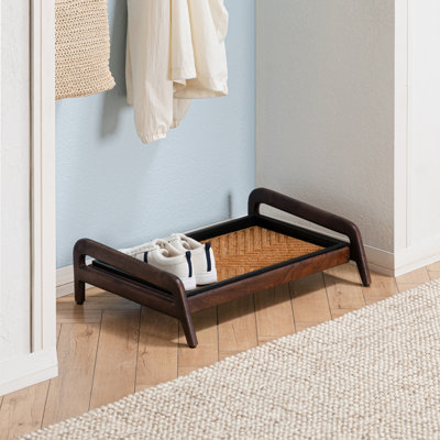 Premium Solid Wood Boot Tray Stand with Natural Coir Mat - Entryway & Mudroom Shoe Organizer