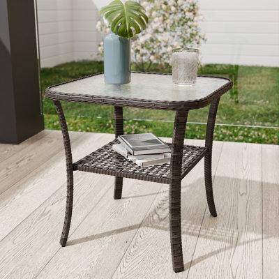 Brown Square Wicker Rattan Side Table With Glass Top by Winston Porter