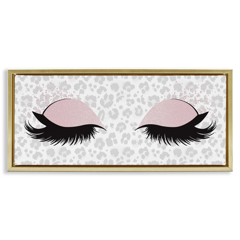 Glam Makeup Leopard Pattern, Metallic Gold Floater Frame, 14" H x 31" W