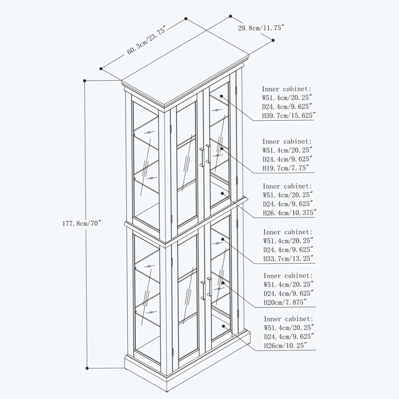 Curio Cabinet Lighted Curio Diapaly Cabinet with Adjustable Shelves and Mirrored Back Panel