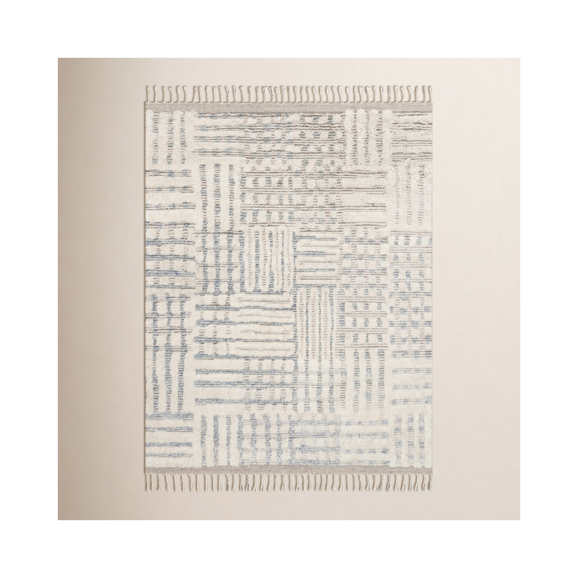 Benjamin Handmade Ivory/Sky Rug, Square 1'6" x 1'6"
